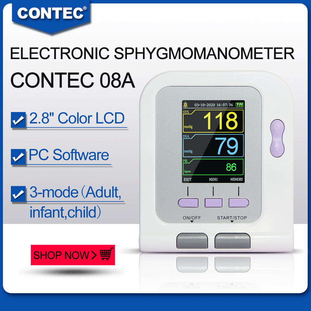 CONTEC Fully Automatic Blood Pressure Monitor Upper Arm Cuff 3 Mode 3 Cuffs  Electronic Sphygmomanometer 300 Sets Memory