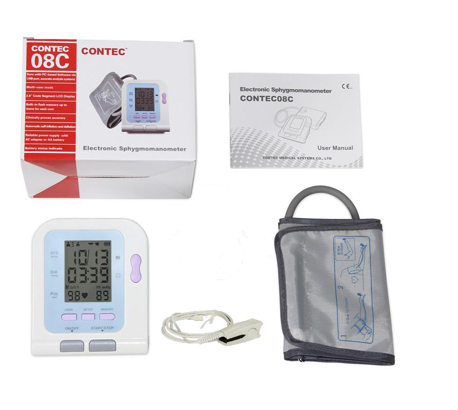 CONTEC08C Digital LCD Arm Blood Pressure Monitor NIBP Cuff + Adult SpO2  Probe