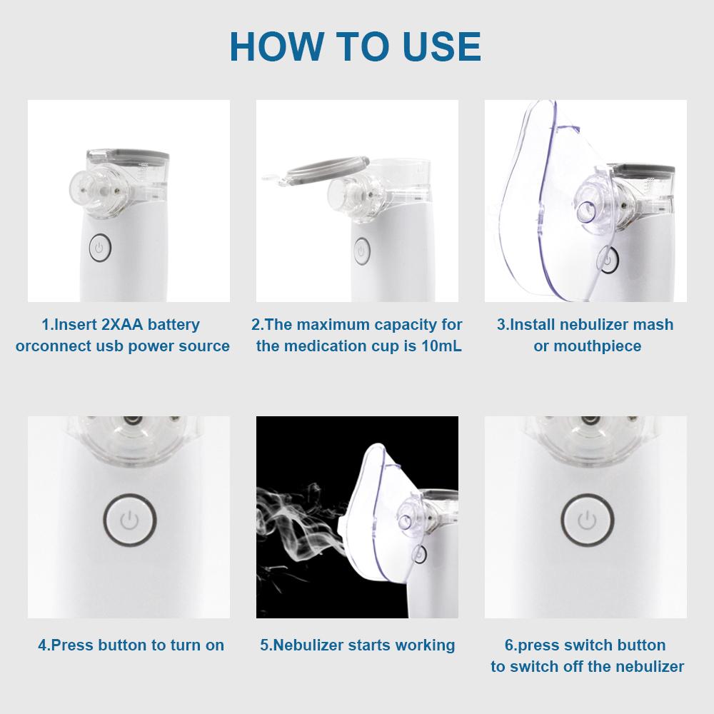 Nebulizador de malla ultrasónico portátil CONTEC NE-M01L, humidificador de mano con dos máscaras para adultos y niños, recargable