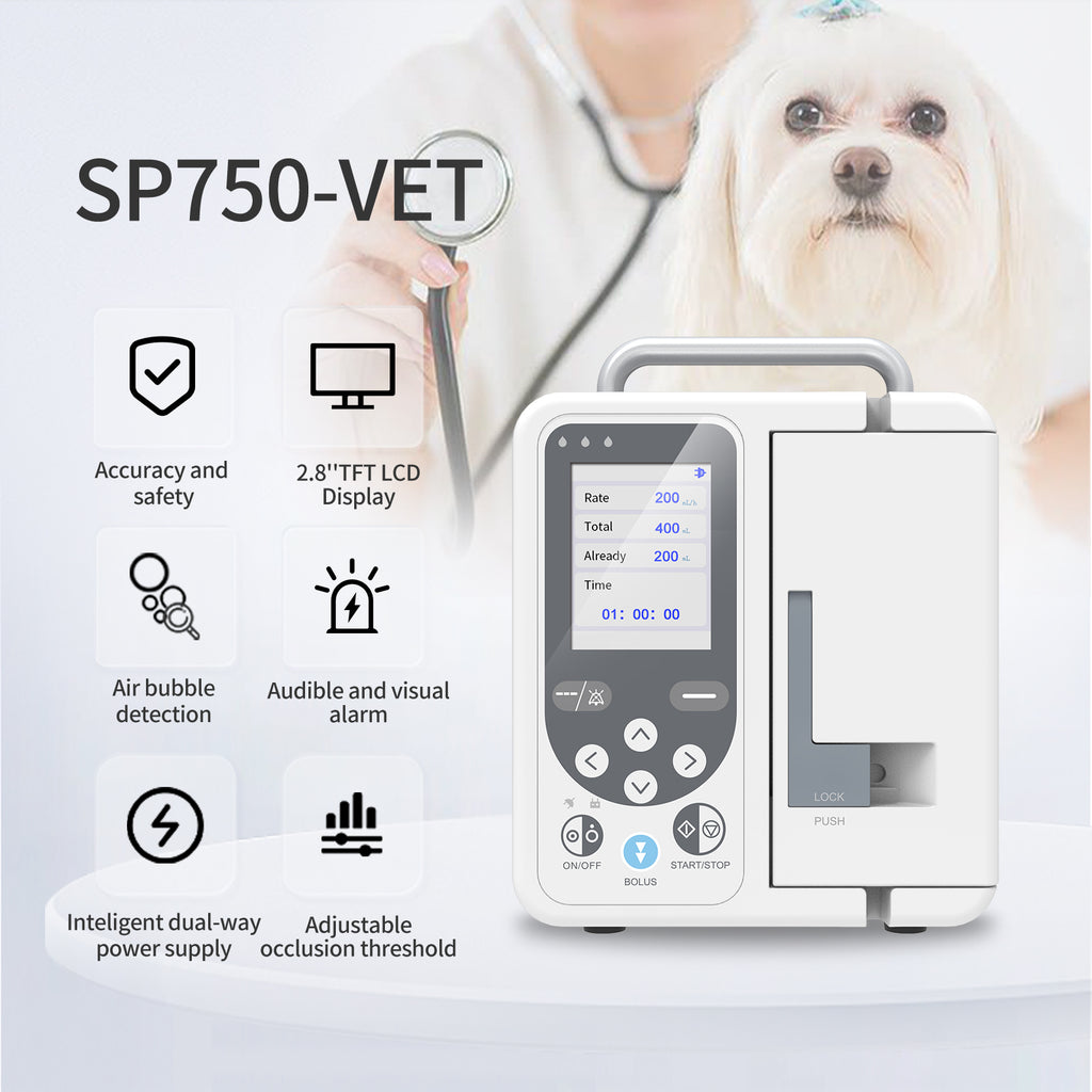 Bomba de infusión veterinaria SP750 Control médico de fluido IV estándar preciso con alarma