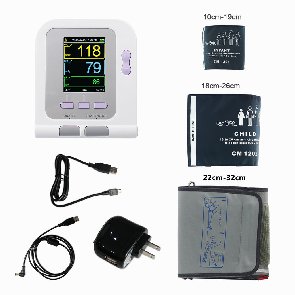 CONTEC 08A Digital Upper Arm Blood Pressure Monitor 3 BP Cuffs+adapter+PC Software