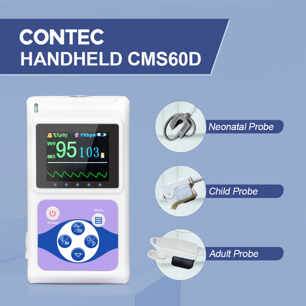 CMS60D Handheld Pulse Oximeter+Adult,Paediatric & Neonatal 3 spo2 Probes