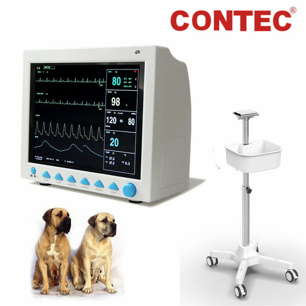 CONTEC – moniteur de signes vitaux pour patients vétérinaires, Machine de soins intensifs vétérinaires à 6 paramètres + support, CMS8000VET 