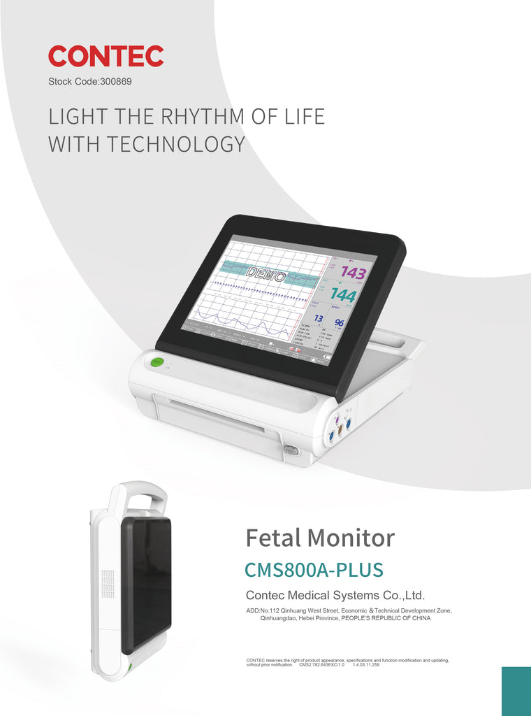 CONTEC CMS800A-Plus monitor fetal portátil de alta resolución monitor de latido fetal para bebé pantalla táctil LCD a color de 12,1"