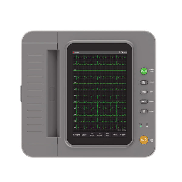 CONTEC E12 ECG/EKG 12 derivaciones electrocardiógrafo de 12 canales atención hospitalaria pantalla táctil LCD a color software gratuito para PC