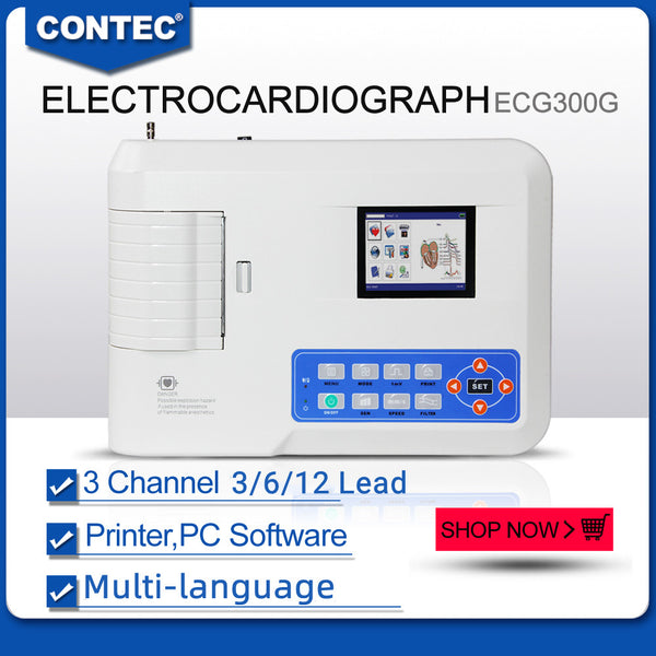Électrocardiographe CONTEC ECG300G, ECG numérique 3 canaux 12 dérivations + imprimante