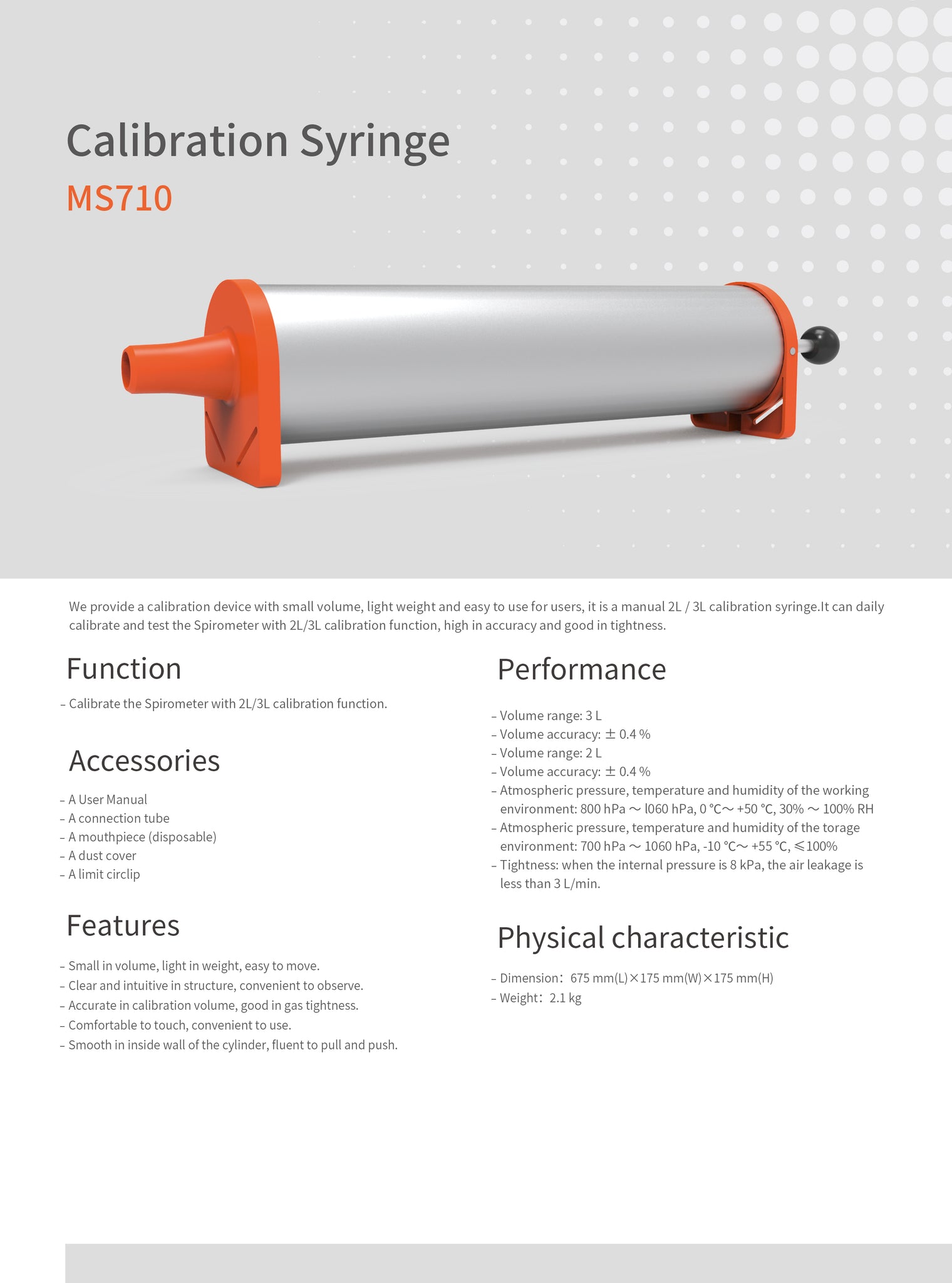 CONTEC MS710 calibration syringe simulator Calibrating barrel for spir