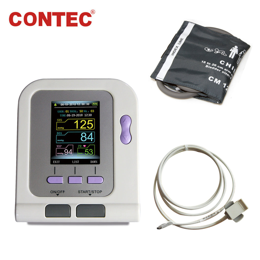 Monitor de presión arterial para niños, esfigmomanómetro NIBP CONTEC08A + Sensor Spo2 para niños