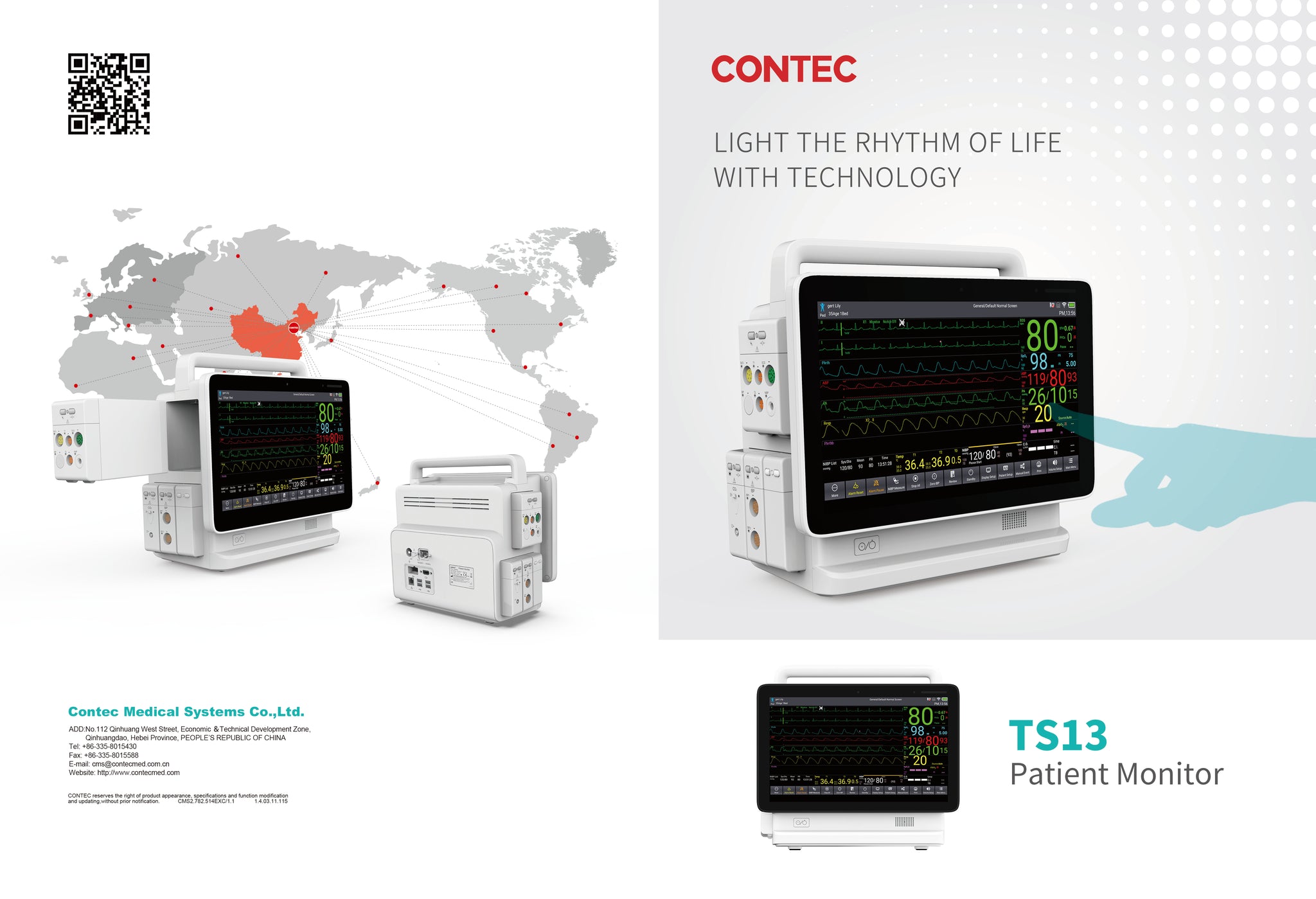 CONTEC TS13 Patient Monitor ICU HD Display 7 Para ETCO2 IBP ECG NIBP S