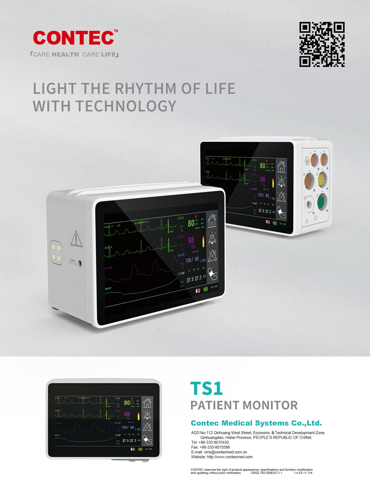 CONTEC TS1 Patient Monitor+free thermometer 5 Para ECG NIBP SPO2 PR TE