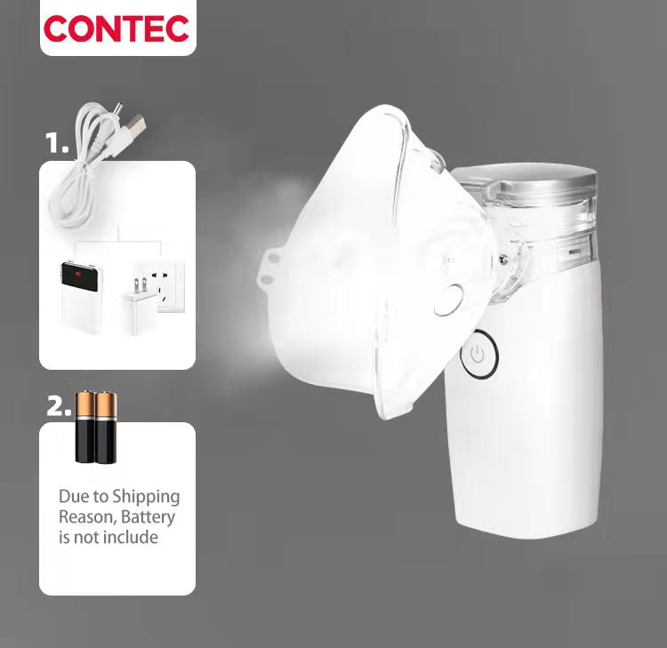 CONTEC NE-M01 Nebulizador de malla ultrasónico portátil Adulto Niño dos máscaras Humidificador de mano 