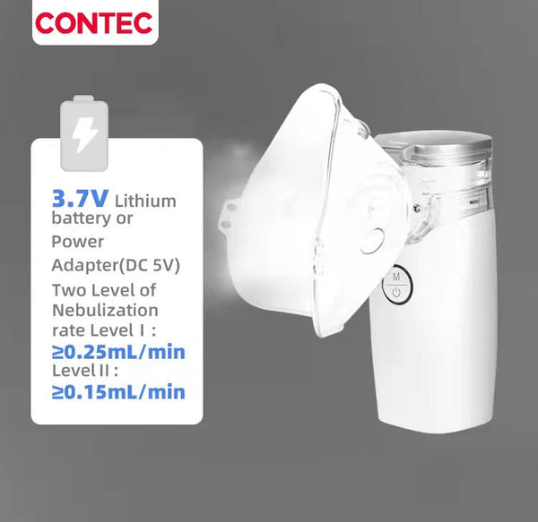 Nebulizador de malla ultrasónico portátil CONTEC NE-M01L, humidificador de mano con dos máscaras para adultos y niños, recargable 