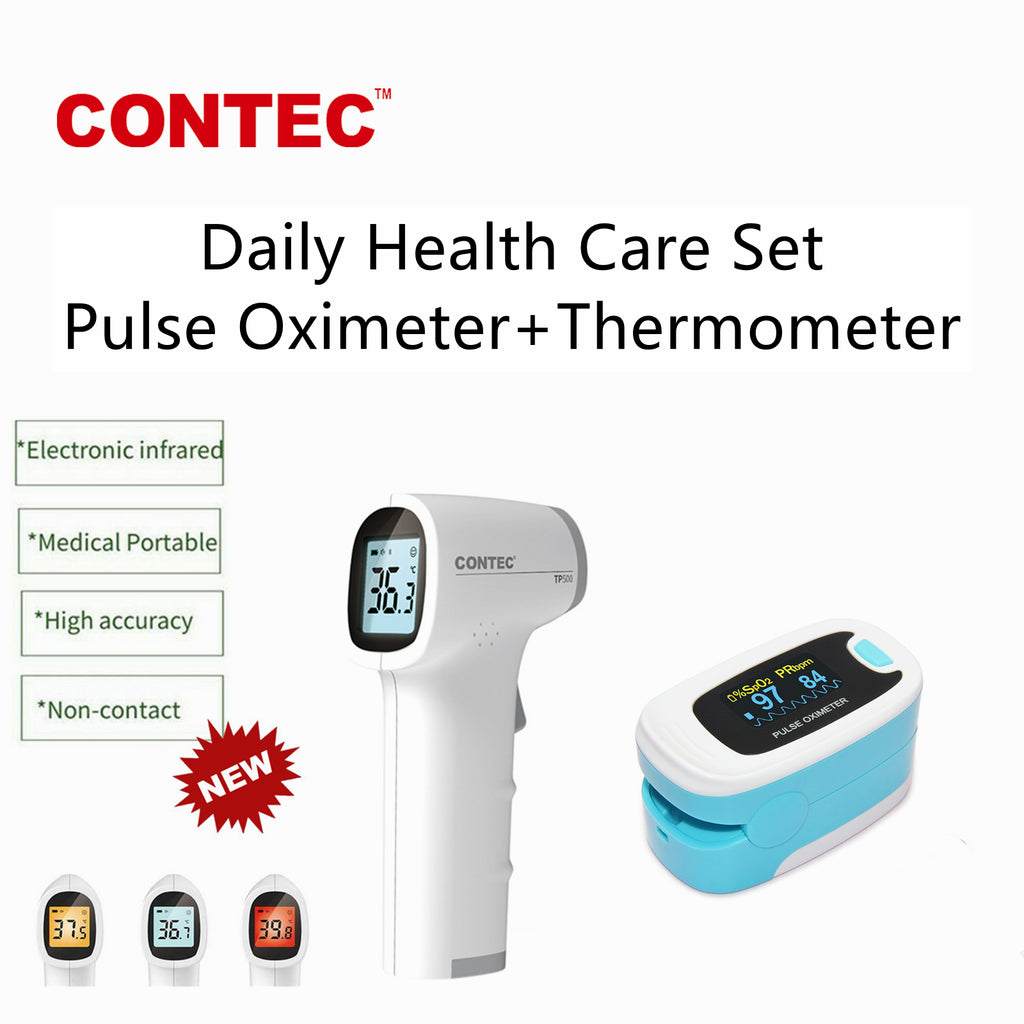CONTEC CMS50NA+TP500 Conjunto de termómetro infrarrojo oxímetro de pulso cartera de productos conjunto de cuidado de la salud diario