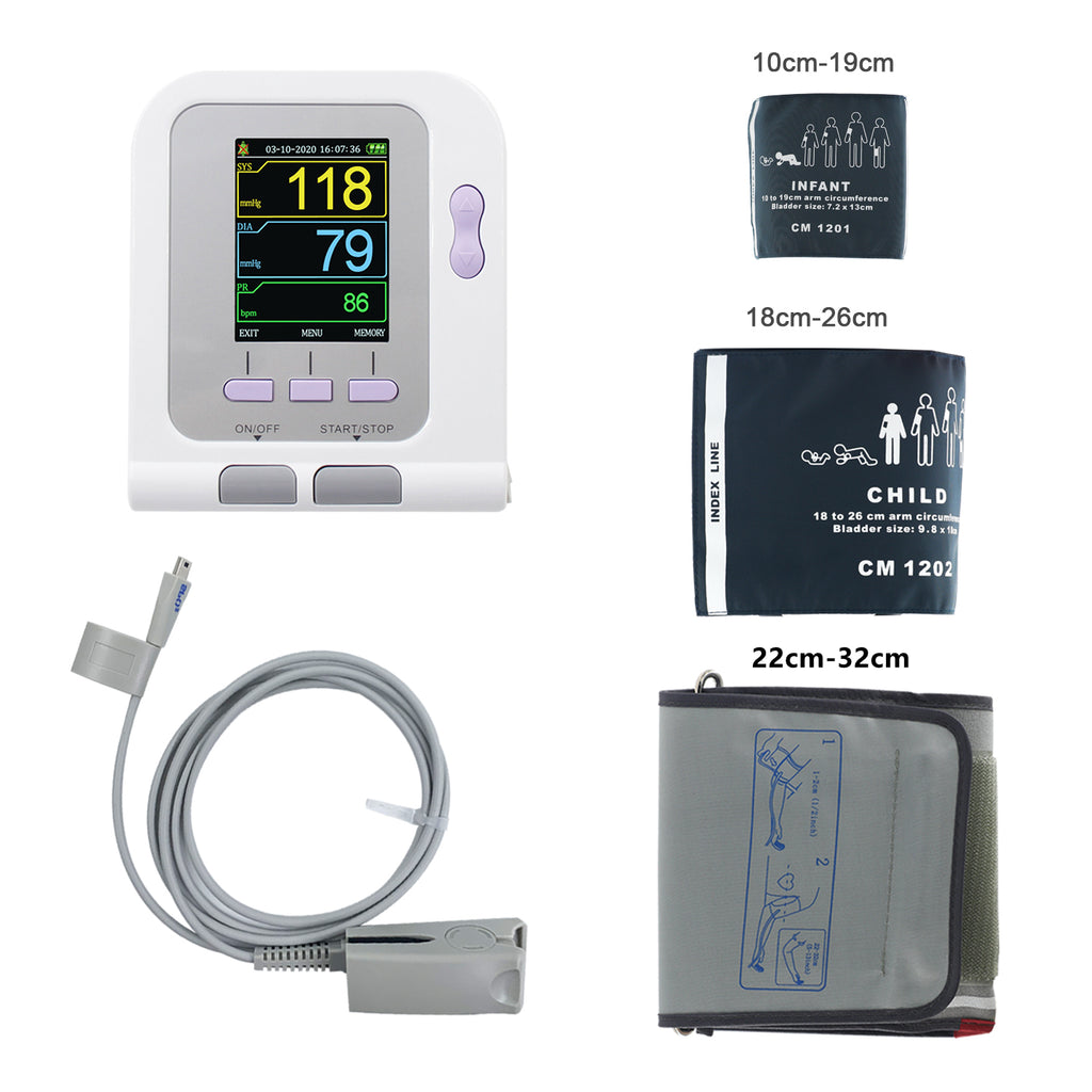 CONTEC 08A Digital Upper Arm Blood Pressure Monitor 3 BP Cuffs+Adult SP02+PC Software