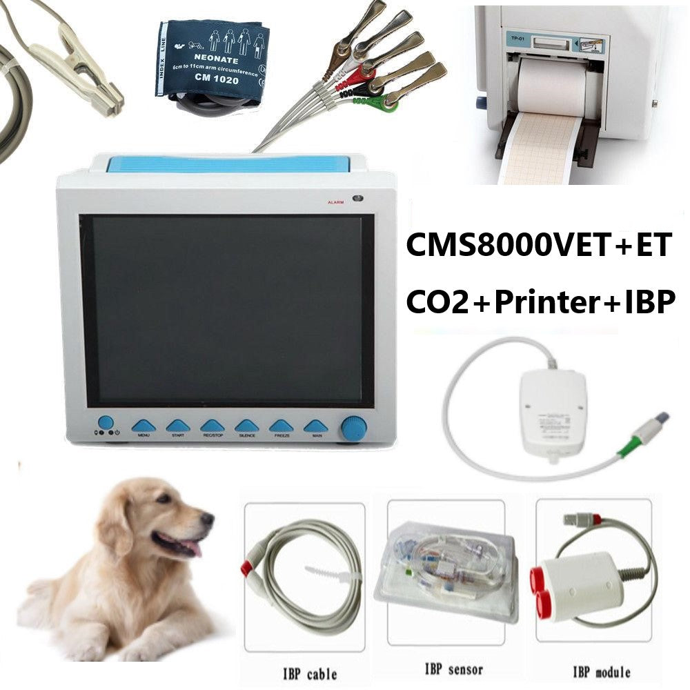 CONTEC CMS8000VET+ETCO2+Impresora+IBP Veterinario usado para animales ICU CCU Monitor de paciente, ECG+NIBP+SPO2+RESP+TEMP+PR