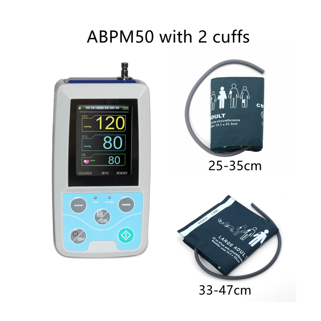 Monitor ambulatorio de presión arterial NIBP Holter ABPM50 Software USB Registro de 24 horas con 2 manguitos gratis (manguito para adultos + manguito grande para adultos) 