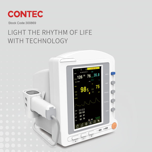 CONTEC CMS5200 Monitor de paciente NIBP SPO2 TEMP Monitor 3 parámetros termómetro infrarrojo pantalla táctil LCD a color TFT de 7 pulgadas