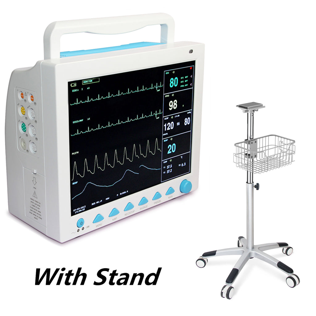 US warehouse CMS8000 ICU Patient Monitor 6 parameters +Rolling Stand Trolley Cart 12.1'' TFT color LCD