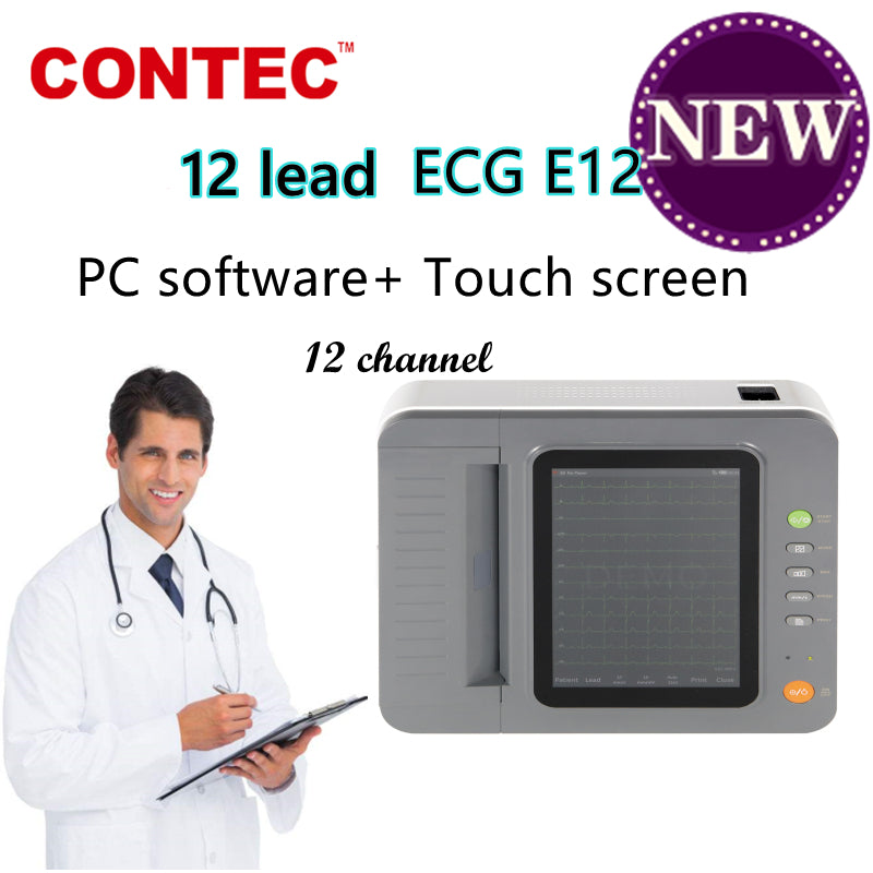 CONTEC E12 ECG/EKG 12 lead 12 channel  electrocardiograph hospital care color touch LCD screen free PC software