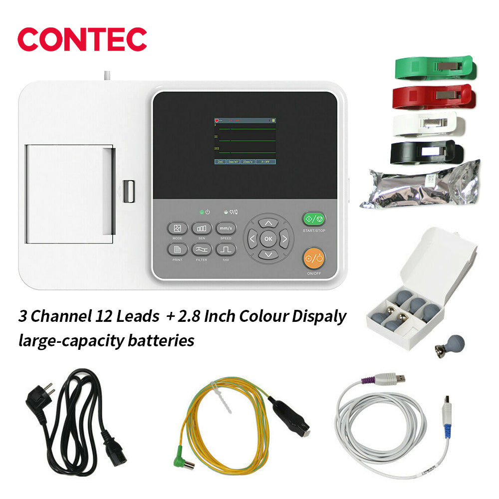 CONTEC E3M Digital ECG Monitor Electrocardiógrafo 3 canales EKG Máquina 12 Plomo