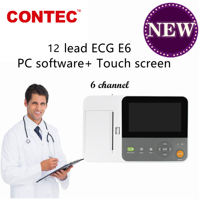 CONTEC E6 máquina de ecg portátil electrocardiografo 12-lead ekg electrocardiógrafo color LCD pantalla táctil software gratuito para PC
