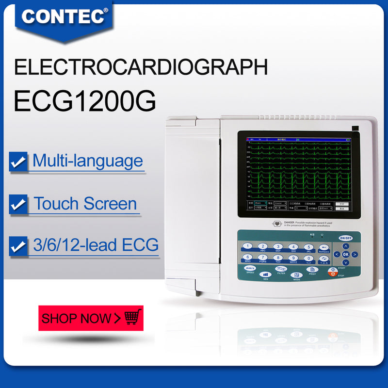 ECG1200G Digital 12 channel/lead EKG+PC Sync software, Electrocardiograph  Touch Screen