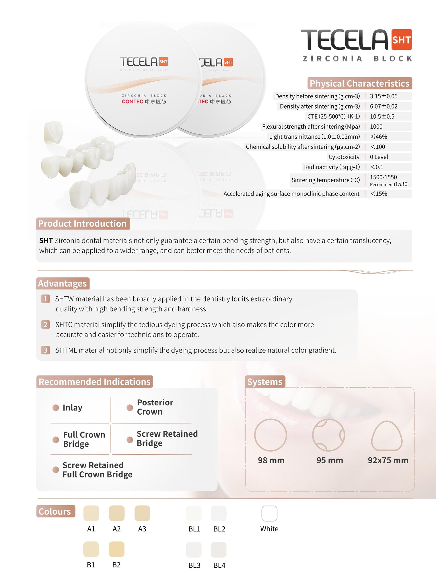 CONTEC dental zirconia block oxide dentistry porcelain SHTW series