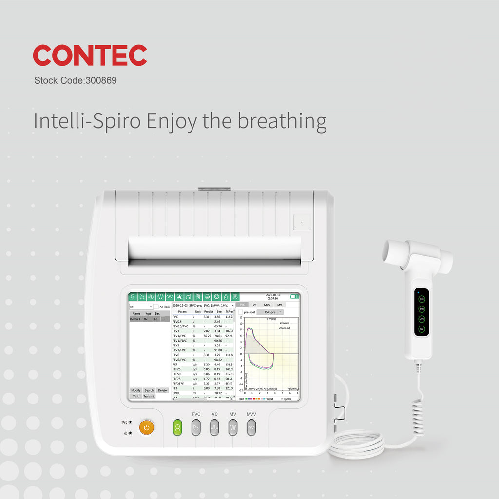 Espirómetro CONTEC SP100B intelli-spiro pulmonar Función pulmonar software para PC gratuito recargable 