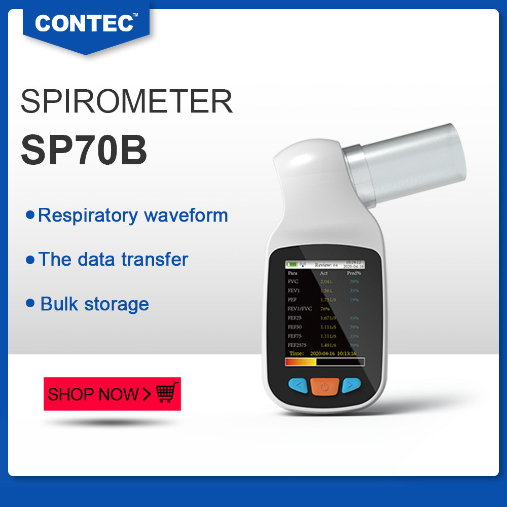 CONTEC SP70B Espirómetro digital portátil Espirometría de función pulmonar, B&amp;&amp;T, Nuevo 