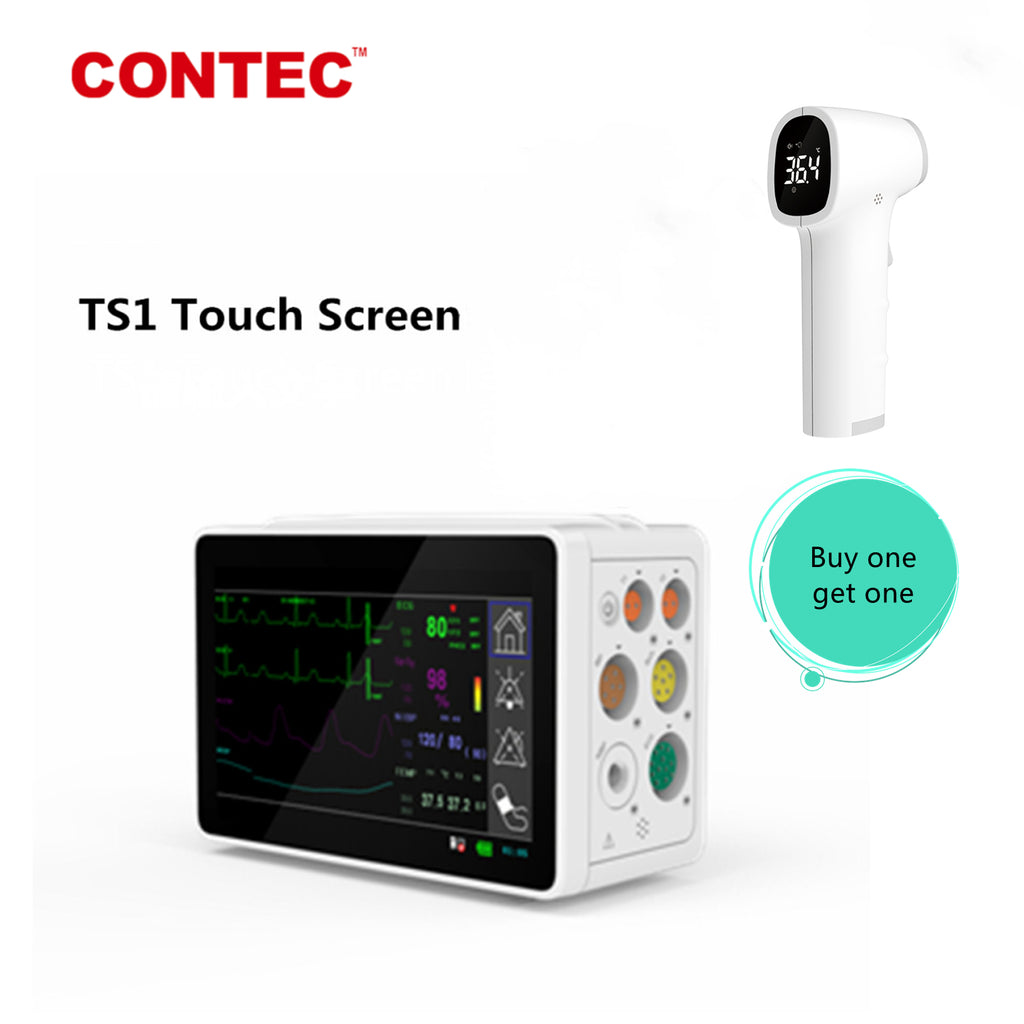 CONTEC TS1 Patient Monitor+free thermometer 5 Para ECG NIBP SPO2 PR TEMP Portable Monitor 5" touch screen