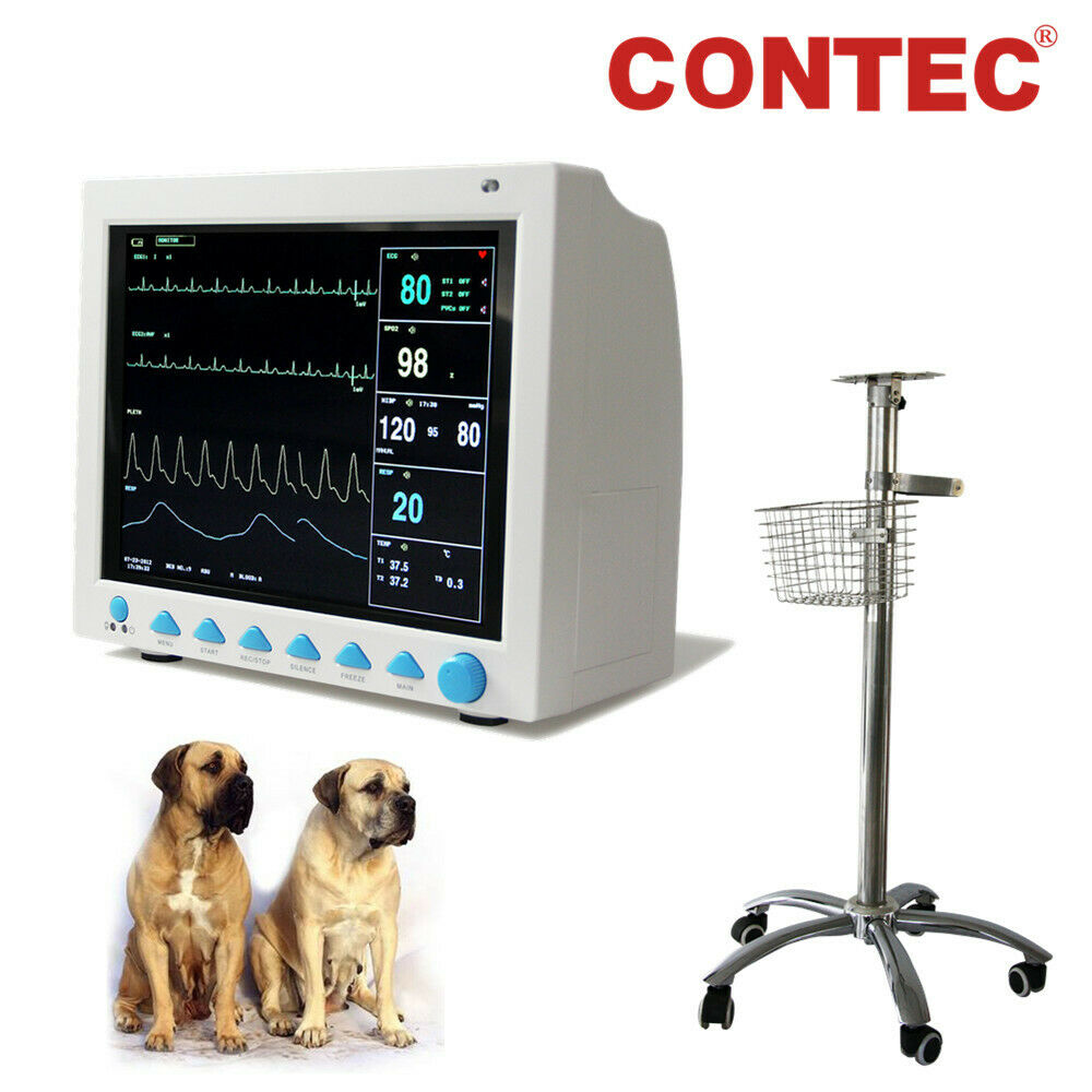 CONTEC Monitor de paciente veterinario de signos vitales máquina de UCI veterinaria de 6 parámetros + soporte, CMS8000VET 
