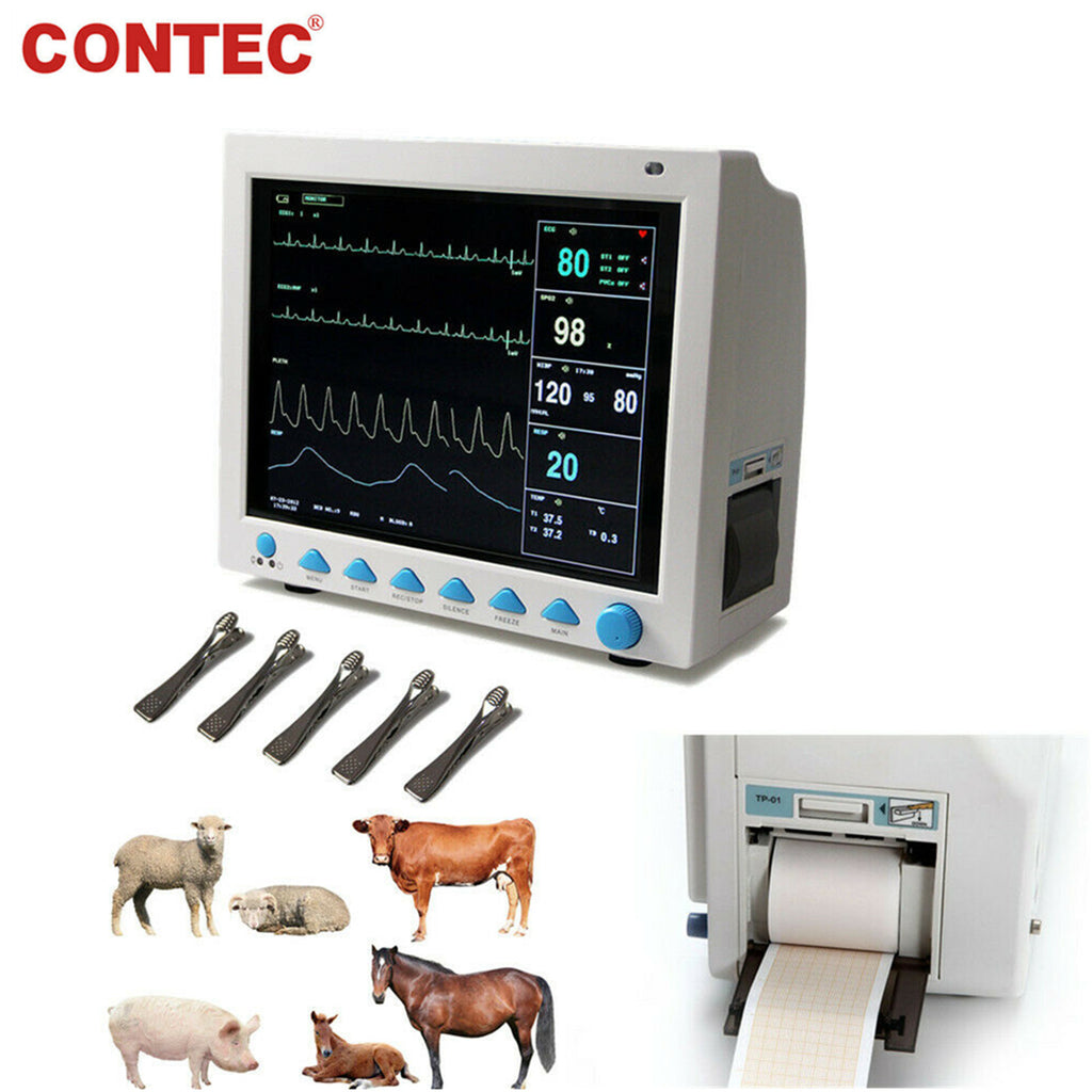 CMS8000VET Monitor de paciente de UCI veterinaria, signos vitales de 6 parámetros con impresora, máquina VET 