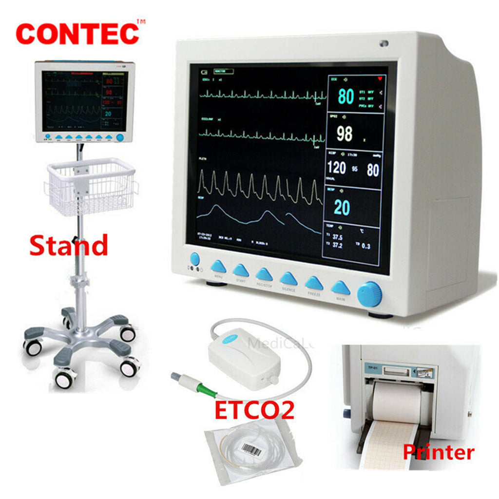 CONTEC CMS8000 ICU CCU Vital Sign Patient Monitor 6 parameter ,With Stand ,ETCO2 ,Printer - CONTEC